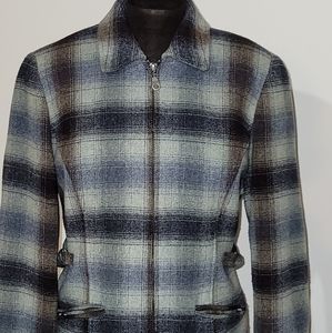New Frontier Woman's Western Plaid Jacket Wool Ble